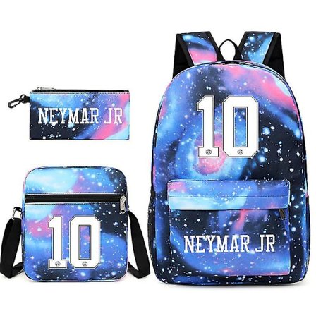Neymar Fodbold Print Skoletaske 3-delt Casual Penalhus Skuldertaske Rygsæk