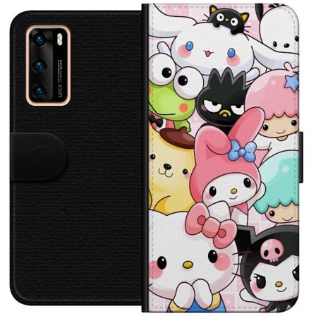 Kompatibelt Lommeboketui til Huawei P40 Tett mønster av søte figurer med store øyne i ulike farger og uttrykk med LABUBU-tekst