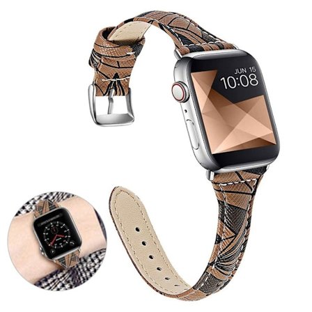 Apple Watch 42mm - 44mm geometry leather watch strap - Dark Brown / Black