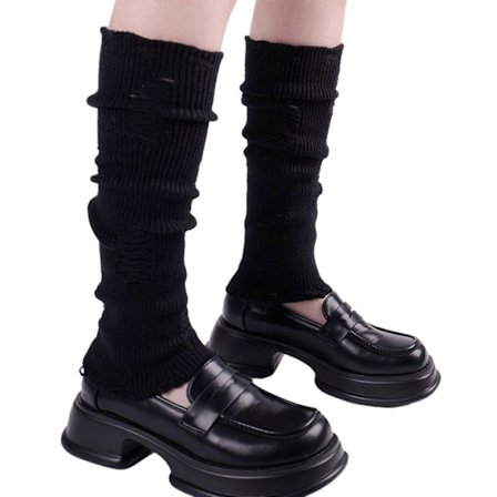 Harajuku Kvinder Y2K Pige Benvarmere Lange Strømper Punk Distressed Flossede Ribstrikkede Elastiske Benbeskyttere Strømper Streetwear rosenrød