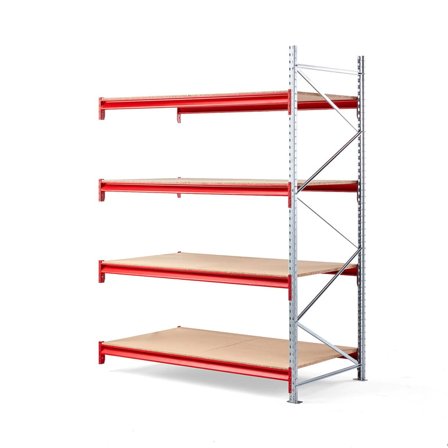 Widespan shelving TOUGH, add-on unit, 2500x1850x1000 mm, 4 wooden shelves