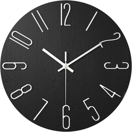 12 tums 3D väggklockor tysta vardagsrum kök modern design väggklockor 30cm ramfri hängande kvartsklocka tunn väggklocka (svart)