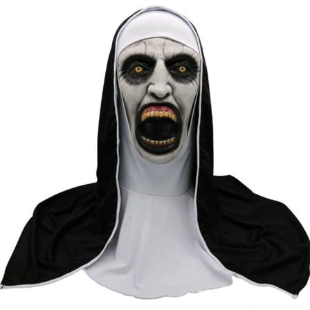 Pelottava nunna Halloween-naamio, realistinen avoin suu lateksihuppu naamio hupullinen Halloween-asujuhlatarvikkeet