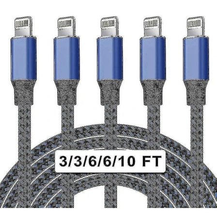 5-pak nylon iPhone-oplader Lightning-kabel Hurtig Ch-XF17-