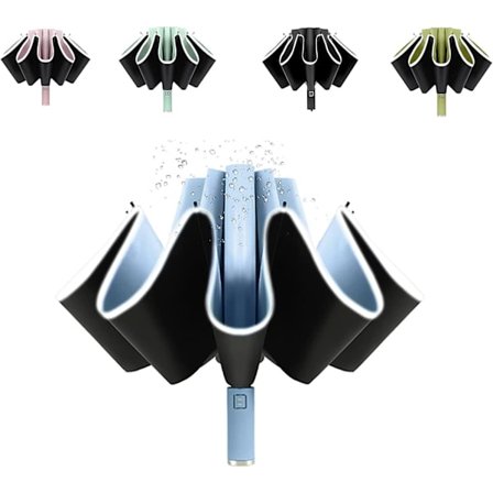 Solskjerm Kompakt Vindtett Omvendt Paraply - Automatisk Sammenleggbar Omvendt Bilparaply Menn og Kvinner Kan Bære Automatisk Lukking Fortykket Vinyl