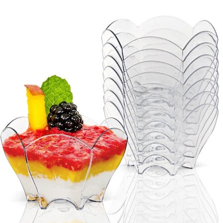 50 st, Engångsartiklar i plast för hemmafest, 70*44 mm/60 ml Petal Dessert Cake Bowl