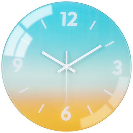 Väggklocka utan tickande ljud, tyst modern 30 cm kvarts stor väggklocka batteridriven, lätt att läsa (orange + blå)