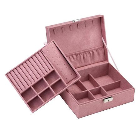 Smykkeæske med to lag, aflåselig udstillingsholder til øreringe