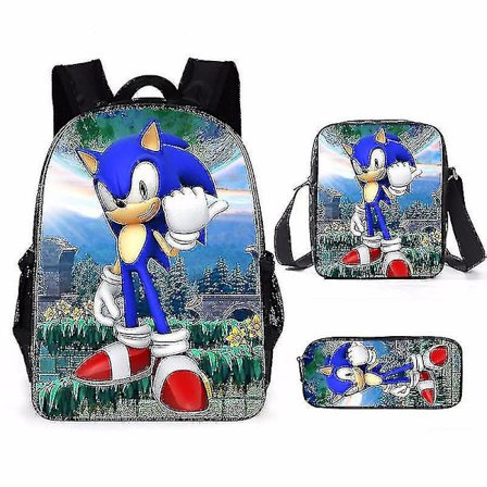 3 stk 3d Print Super Sonic Ryggsekk Skulder Vesker Blyantveske