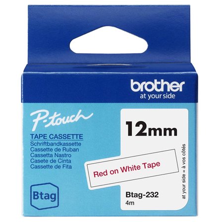 Brother BTAG232 12MM RED ON WHITE TAPE