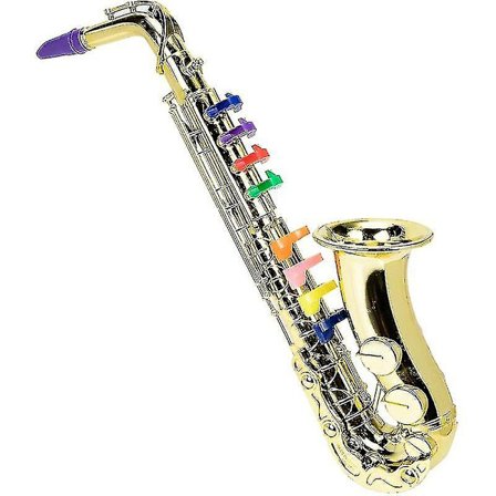 Saxofonleketøy, musikalske blåseinstrumenter for barn, metall saksofon musikkinstrument for førskolebarn med 8 fargerike taster, ytelsestilbehør