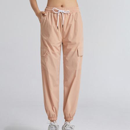 Kvinnor Plisserade Snabbtorka Mid Waist Byxa Beam Foot Joggingbyxor