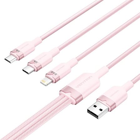 USB 2.0 A till 3in1 3A-kabel Vention CTPPG 1,5M (rosa)