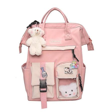 Kvinnor Tonåringar Flickor Ryggsäck Kawaii Söta Björnen College Studenter Ryggsäck Resa Casual Skolväska Pink
