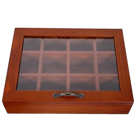 12 Fack Trälåda för Tepåsar Sockerpåsar Kryddpåsar Förvaringslåda Snabbkaffepåsar