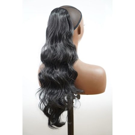 (Svart) 60 cm lang krøllete snorponytail med lange naturlige krøller, varmebestandig syntetisk parykk