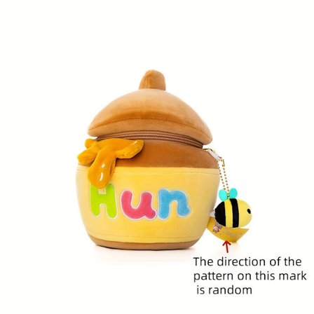 Plys Honey Jar Crossbody Taske til Kvinder - Sød Tegneserie Bjørneansigt & Bi-print med "Mum" Bogstaver, Blødt Komposit Skum &