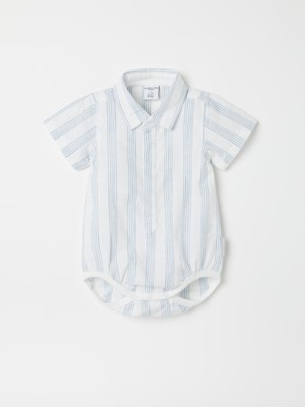 Polarn O. Pyret - Striped, short-sleeved shirt bodysuit - 56 - Childrenswear - blue