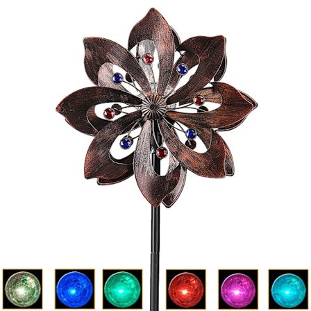 Eksotisk blomsteregnbue (stil 4) - Værbestandig kulelager metall vindturbin med støttepinne