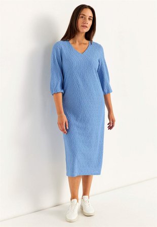 Cellbes of Sweden - Jersey-kjole med brodert hullmønster i blå for damer i størrelse 54/56