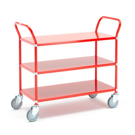 Regalwagen TRANSIT mit 3 Fachböden, 900 x 440 mm, rot