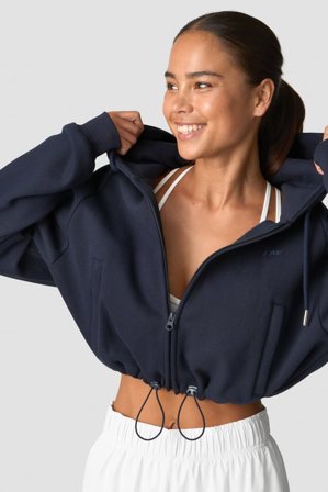 Everyday Cropped Hoodie Zip Wmn Navy