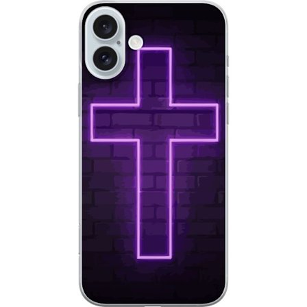Yhteensopiva Puhelinkuori Apple Apple iPhone 16 Plus Neonristi purppuranvalossa tummaa tiiliseinää vasten, symbolinen motiivi vahvalla hohto moderni