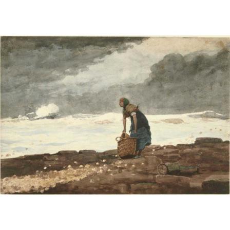Girl With Red Stockings, 1882, Winslow Homer Brun