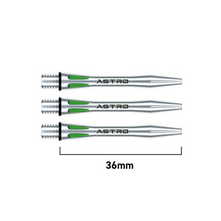 Winmau Astro Aluminium Shafts 36mm - 6 Darts, 2 Sets, Black/Blue/Green, Short/Medium, Replacement, Steel Tip Darts Accessories