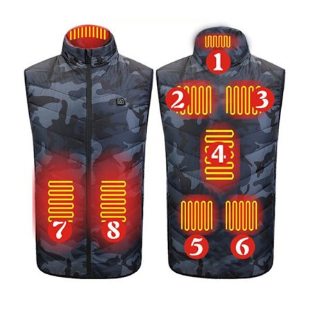 Camouflage otte-zone opvarmet vest med enkelt kontrol - USB-drevet, 3-niveau temperaturjustering 3XL