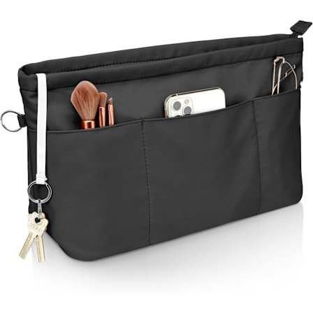 Betoors-käsilaukun järjestäjä, taskujärjestäjä nailon vedenpitävät taskut järjestäjä shopper, kuollut laukun järjestäjä avaimenperällä ja musta M