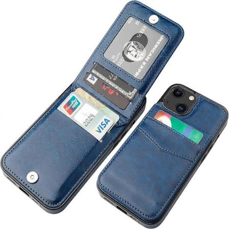 iPhone 13 Cover Wallet med kortlommer, Premium Læder Magnetisk Lukning Stativ Tykt Beskyttende Omslag til iPhone 13 6.1 tommer (Blå)