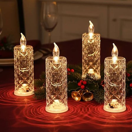 4-pak Flammeløse LED Krystal Lys, Rose Skygge Projektion med Stabil Base, Batteridrevet til Romantisk Bryllupsdag Chr