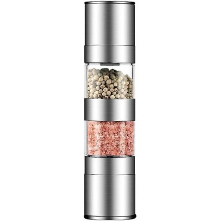 2-i-1 Salt- och Pepparkvarnset, Rostfritt Stål Saltkvarn med Justerbar Keramisk Rotor, Salt