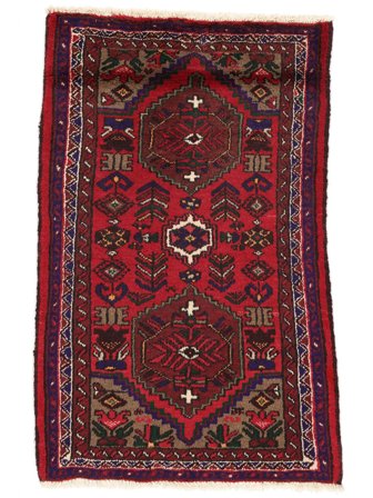 Noué À La Main Hamadan Tapis 73X120 Persan De Laine Noir/Rouge Foncé Petit
