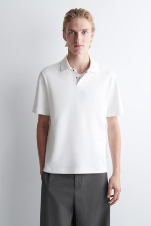 COS Herren Poloshirt Aus Baumwoll-Piqué - Weiss