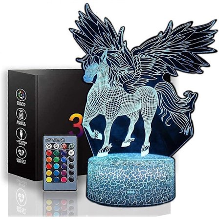 SBSG Enhjørninglampe, nattlampe med enhjørning for jenterom, 3D-illusjonslampe, enhjørninglys for barnerom, gaver til jenter på 5, 6, 7 og 8 år