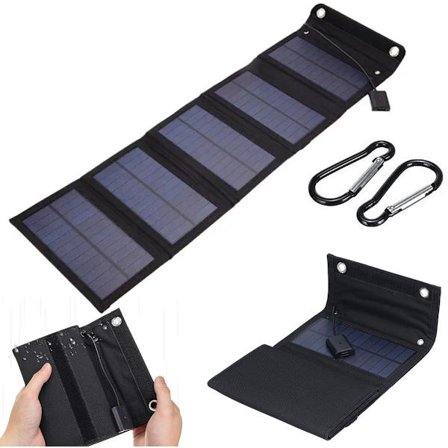 Solpanel, 5 paneler, Foldbare solpaneler, Solceller, Opladning af batteri, Solpanel powerbank, 15W 5V USB solpanel, Solpaneler med stik