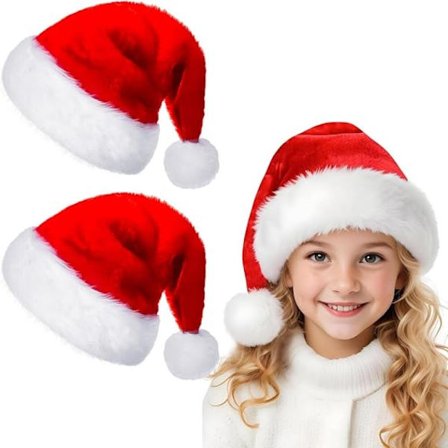 Rød Nisselue for Barn 2-pakning Julehatter Plysj Julehatt for Barn Jul Nyttårsfest