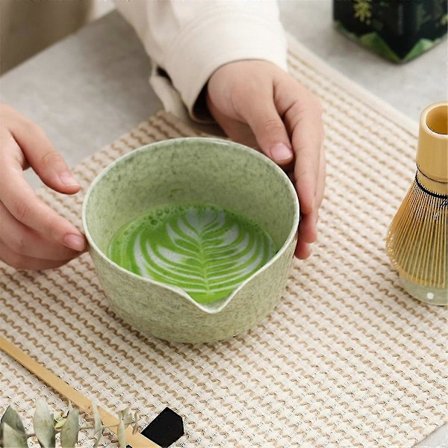 Matcha-set, Japansk teset inklusive Matcha-skål med pip, Matcha-hållare, Bambus-Matcha och Bambus