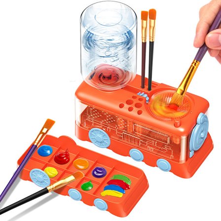 Penseltvätt med bricka, avlopp och penselhållare, vatten-cirkulerande rengöringsenhet (Orange)