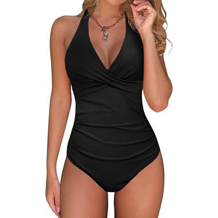 Badedragt til kvinder med mavekontrol, push-up, formende badedragt, halterneck, badedragt uden ryg BLACKyux