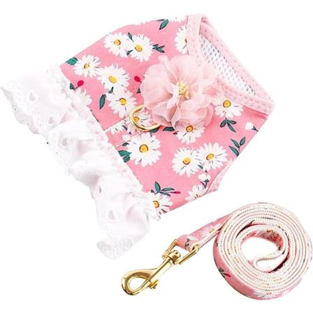 Koiran valjaat ja set No Pull Pehmeä säädettävä hengittävä mesh Söpöt kukkaiset koiranpentukissojen turvaliivivaljaat pienille koirille Kissatytöille 
