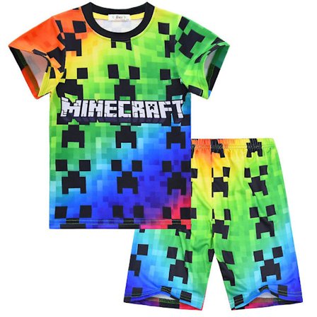 Minecraft T-skjorte og shorts pyjamassett for gutter - nattøy sommer kort ermet antrekk