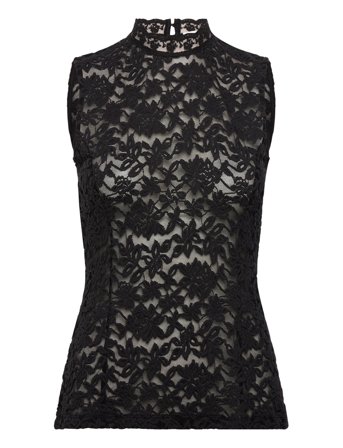 Rwdelicia Lace Sl T-Neck Top Black Rosemunde