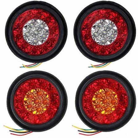RY-2x Runde LED-baklykter for bil, vanntette 16 LED for lastebil, tilhenger, lastebil, biltilbehør, 16 LED runde baklykter, multifunksjonelle rød-hvit