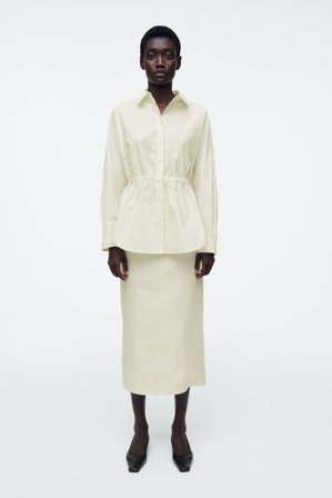 COS Femme Jupe Midi Taille Ajustable En Coton in Jaune