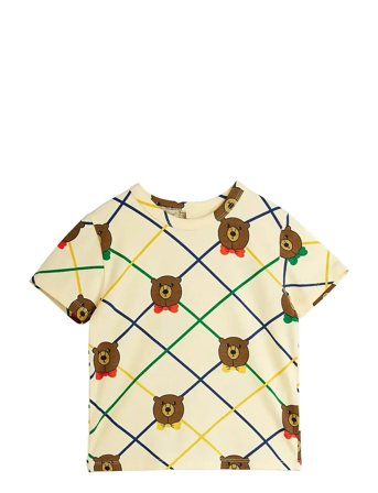 Mini Rodini Bear Check Aop Ss Tee - Cream - 128/134