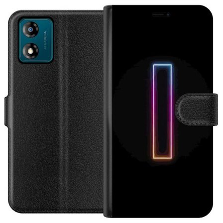 Kompatibel Tegnebogsetui til Motorola Motorola Moto E13 Minimalistisk neonbogstav I i regnbuefarver mod mørk baggrund