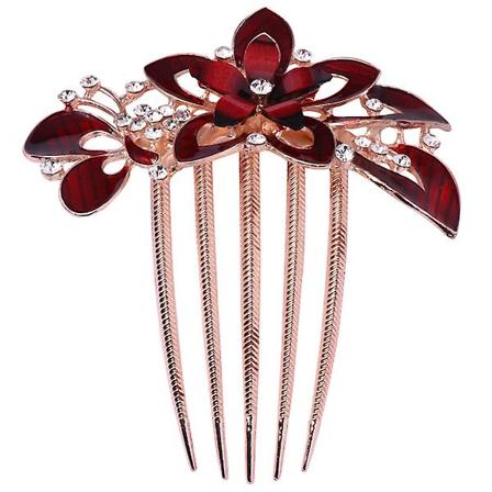 Guld Bryllupsørering Brudeskikkelse Hårkam Rhinestone Hår Sidekamme Farverige Blomsterkam Prom Hår Red 9.5X9X2cm